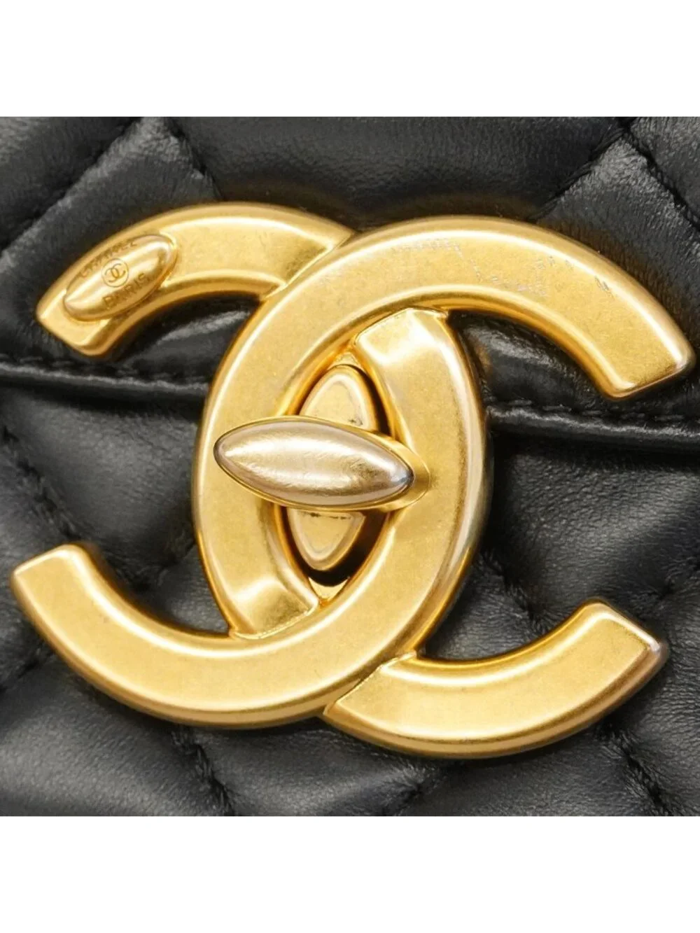 Chanel Shoulder Bag Quilted Lambskin Black Gold